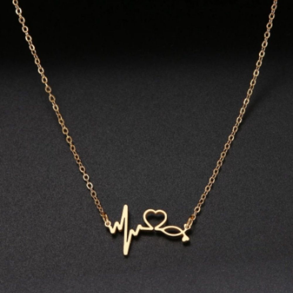 Mini Stethoscope Yellow Plated Heartbeat Necklace